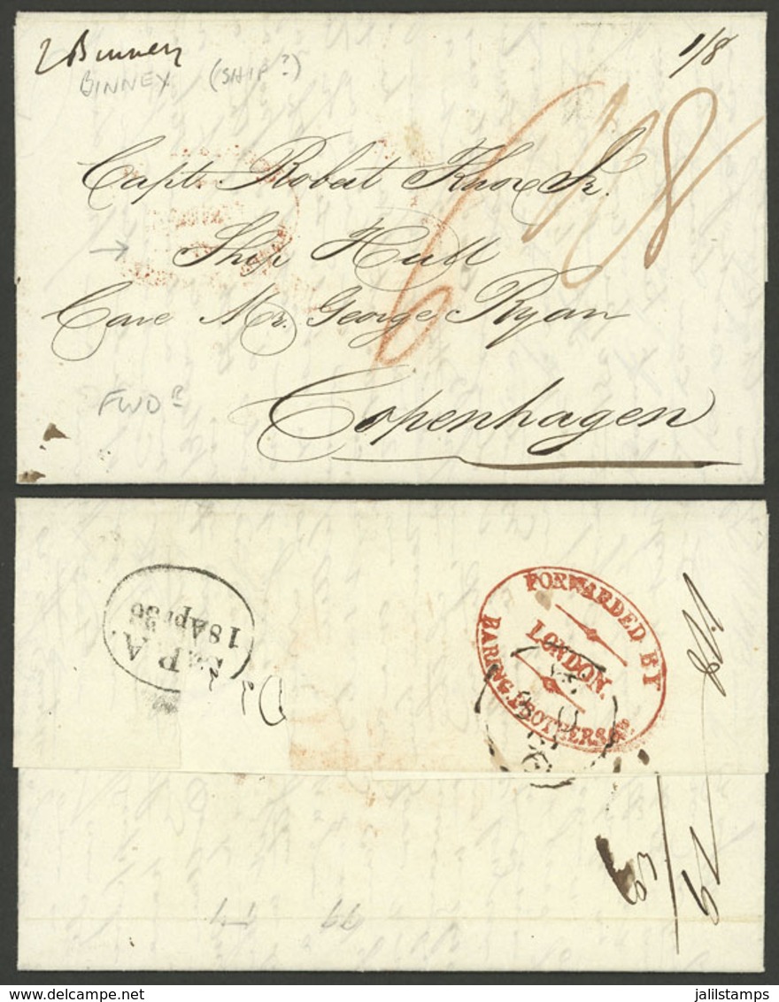 UNITED STATES: 17/MAR/1837 BOSTON - "Suip Hull" In Copenhagen, With Red Oval Backstamp: FORWARDED BY BARING BROTHERS & C - Lettres & Documents