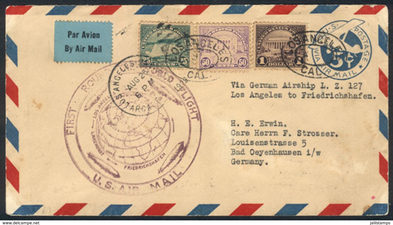 UNITED STATES: Cover Franked With $1.80, Sent From Los Angeles To Germany On 26/AU/1929, With Special Handstamp Of The F - Covers & Documents