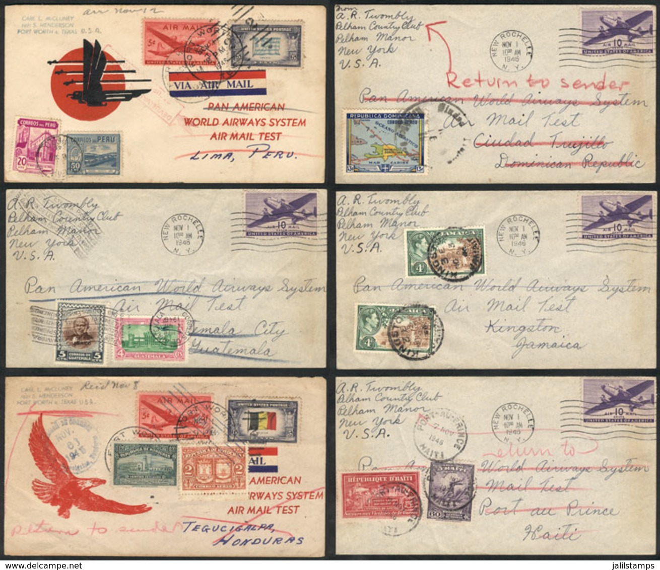 UNITED STATES: 1/NO/1946: 28 Test Flight Covers Sent Via Pan American To Various Countries In South And Central America  - Lettres & Documents