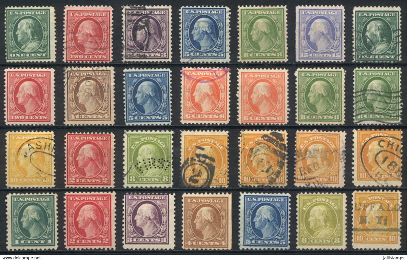 UNITED STATES: Lot Of Definitive Stamps Issued Between 1908 And 1923 Approx., Mixed Quality, From Very Fine To Stamps Wi - Collections