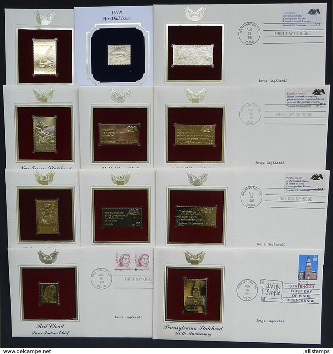 UNITED STATES: REPLICAS IN GOLD Of 11 Different Stamps, On Special Covers, VF Quality! - Sammlungen