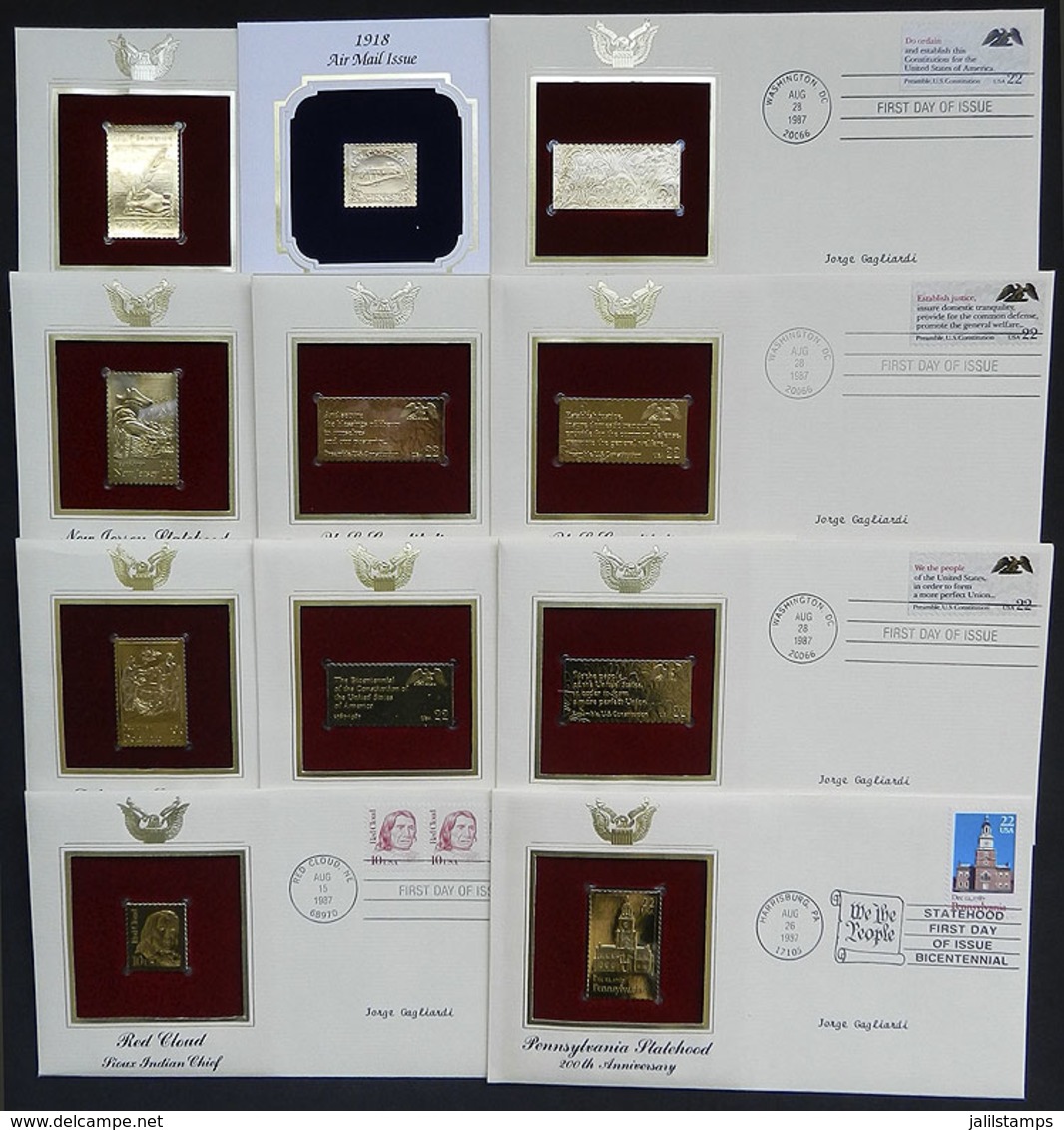 UNITED STATES: REPLICAS IN GOLD Of 11 Different Stamps, On Special Covers, VF Quality! - Collections