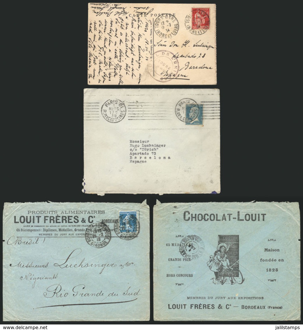 FRANCE: 2 Covers + 1 PC Posted Between 1919 And 1934, One With Printed Advertising For CHOCOLATES, And The PC With Mark  - Autres & Non Classés