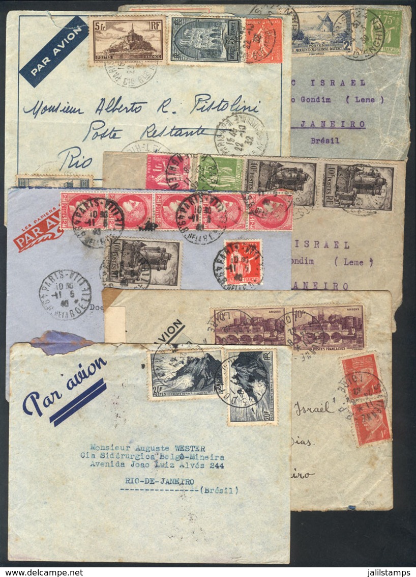 FRANCE: 6 Airmail Covers Sent To Brazil Between 1932 And 1947, One To Poste Restante And With Additional Brazilian Posta - Autres & Non Classés