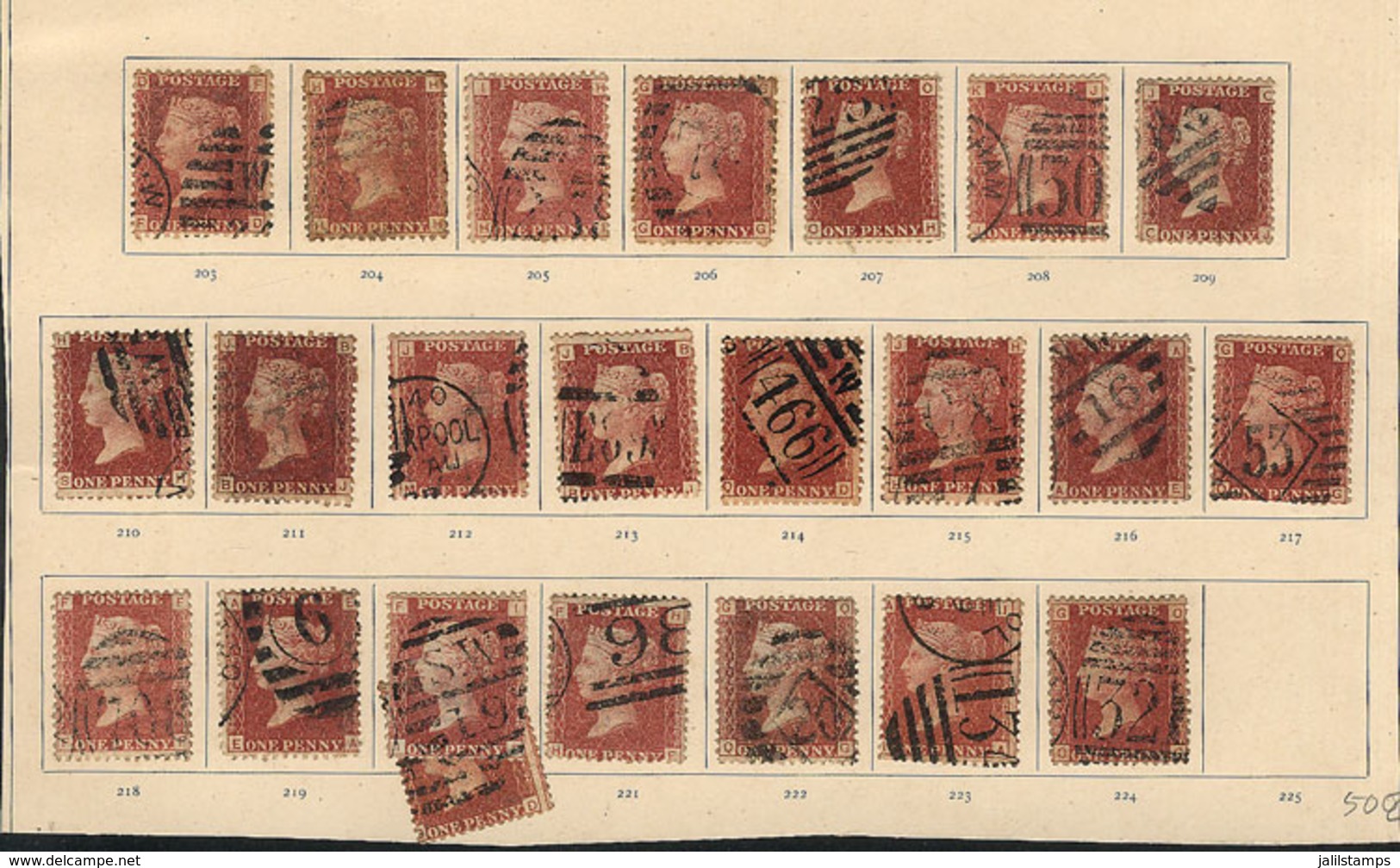 GREAT BRITAIN: Sc.33, 1864 1p. Rose-red, ALMOST COMPLETE Set Of All The Plates (only Missing The Extremely Rare 77 And T - Autres & Non Classés