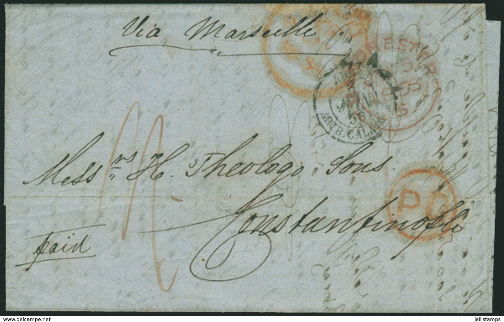 GREAT BRITAIN: Entire Letter Sent From Manchester To Constantinople (via Marseille) On 5/JUN/1856, With Nice Postal Mark - Autres & Non Classés