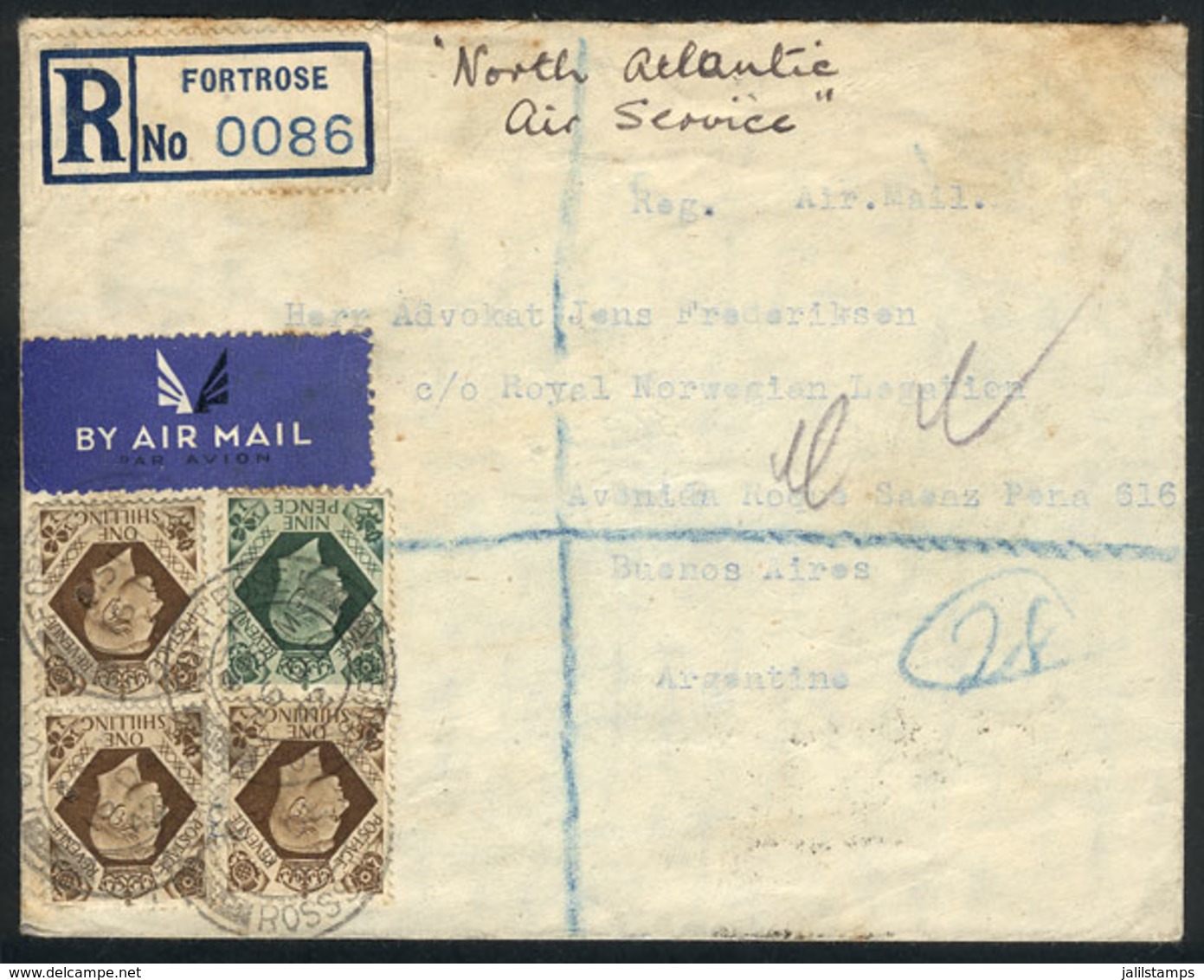 GREAT BRITAIN: Registered Airmail Cover Mailed From Fort Rosse To Argentina On 16/DE/1942, Sent By The Minister Of Forei - Other & Unclassified