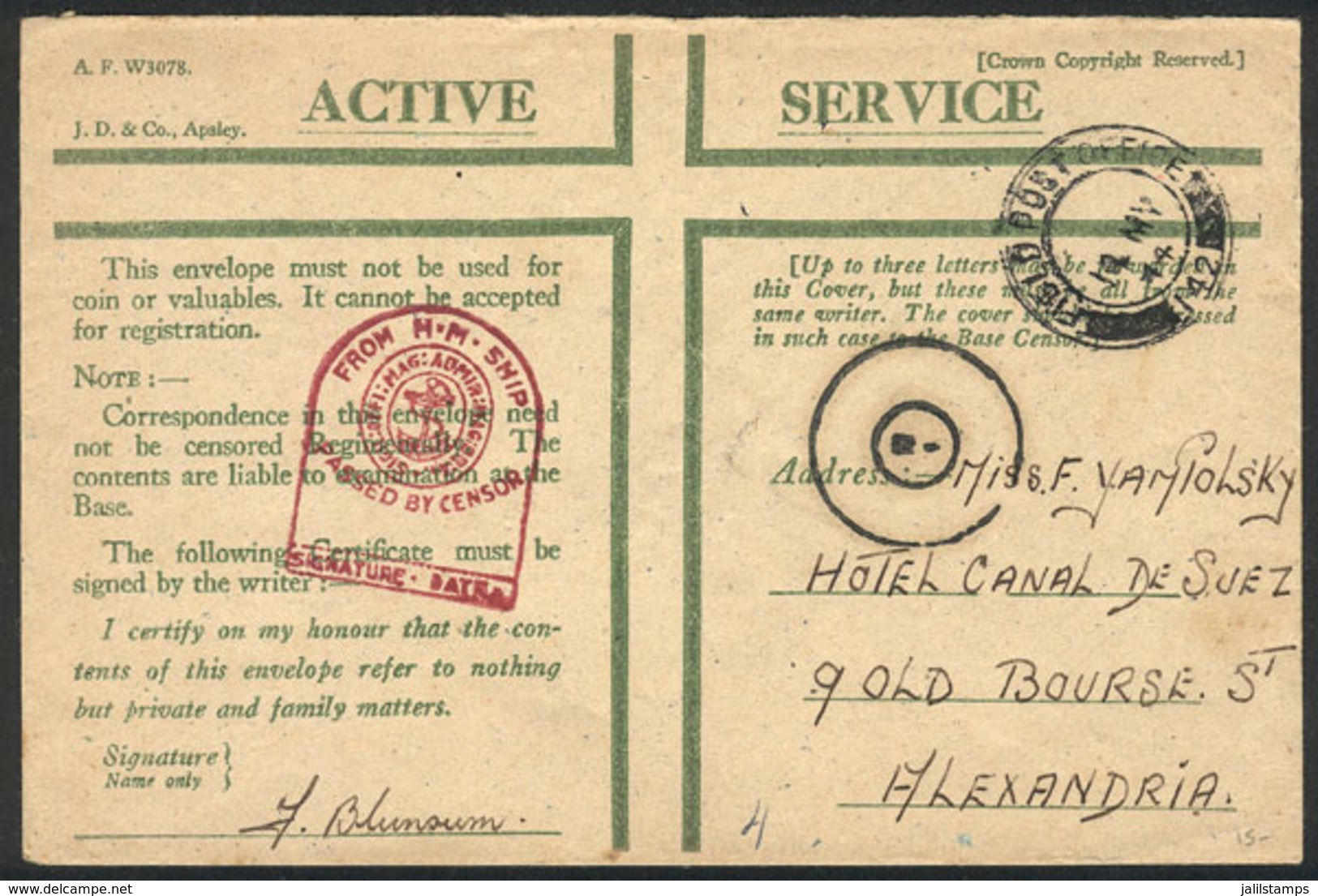 GREAT BRITAIN: Envelope For Military Mail From The War Front Sent To Alexandria (EGYPT) On 14/MAY/1944, VF Quality! - Autres & Non Classés