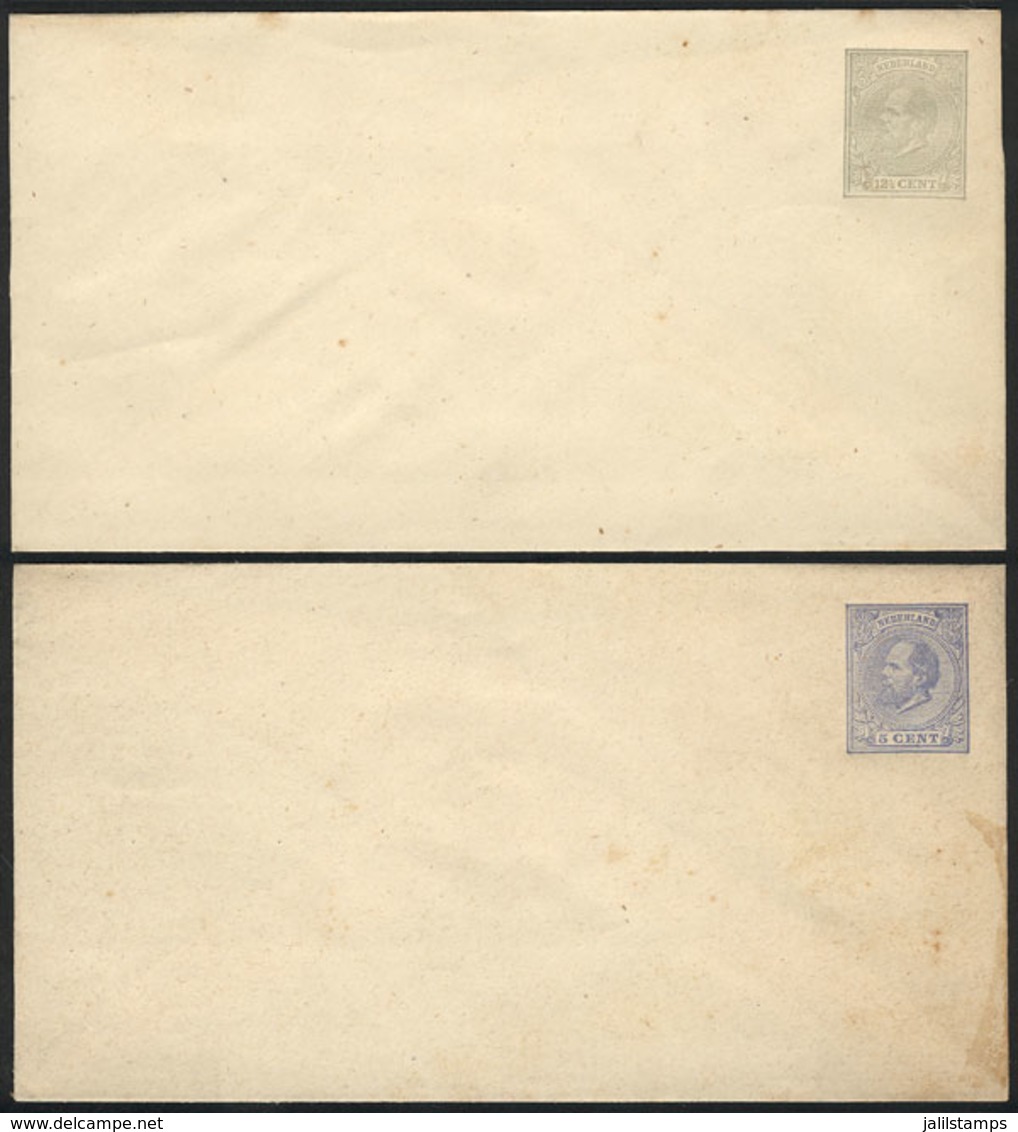 NETHERLANDS: Unused 5c. Ultramarine And 12½c. Light-gray Envelopes, Very Fine Quality! - Autres & Non Classés