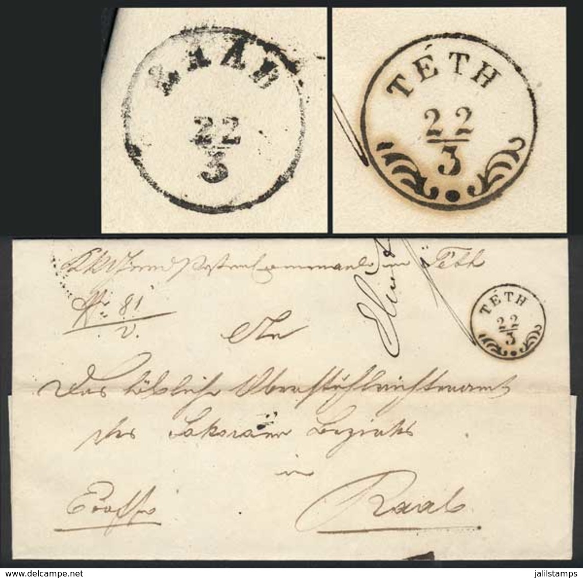 HUNGARY: Official Folded Letter Sent From TETH To Raab On 22/MAR/1866, Excellent Quality! - Other & Unclassified