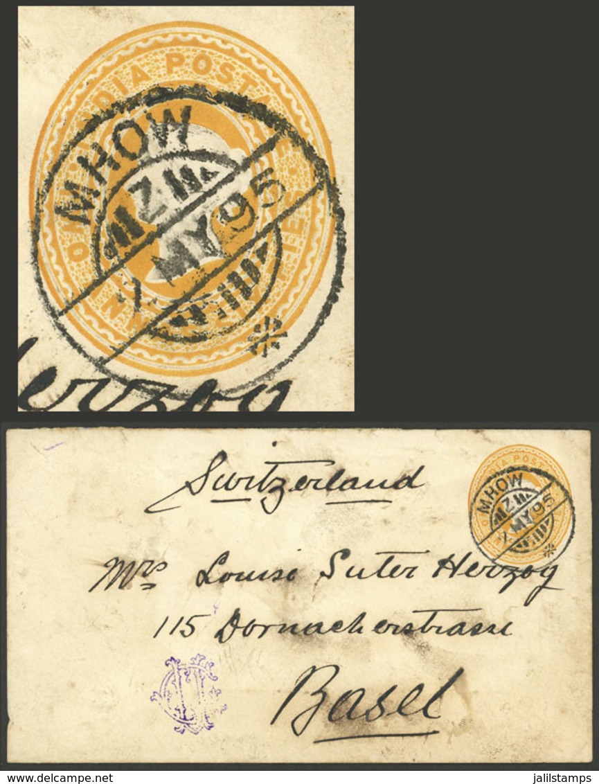 INDIA: 2a.6p. Stationery Envelope Sent From MHOW To Switzerland On 2/MAY/1895, Interesting! - Autres & Non Classés