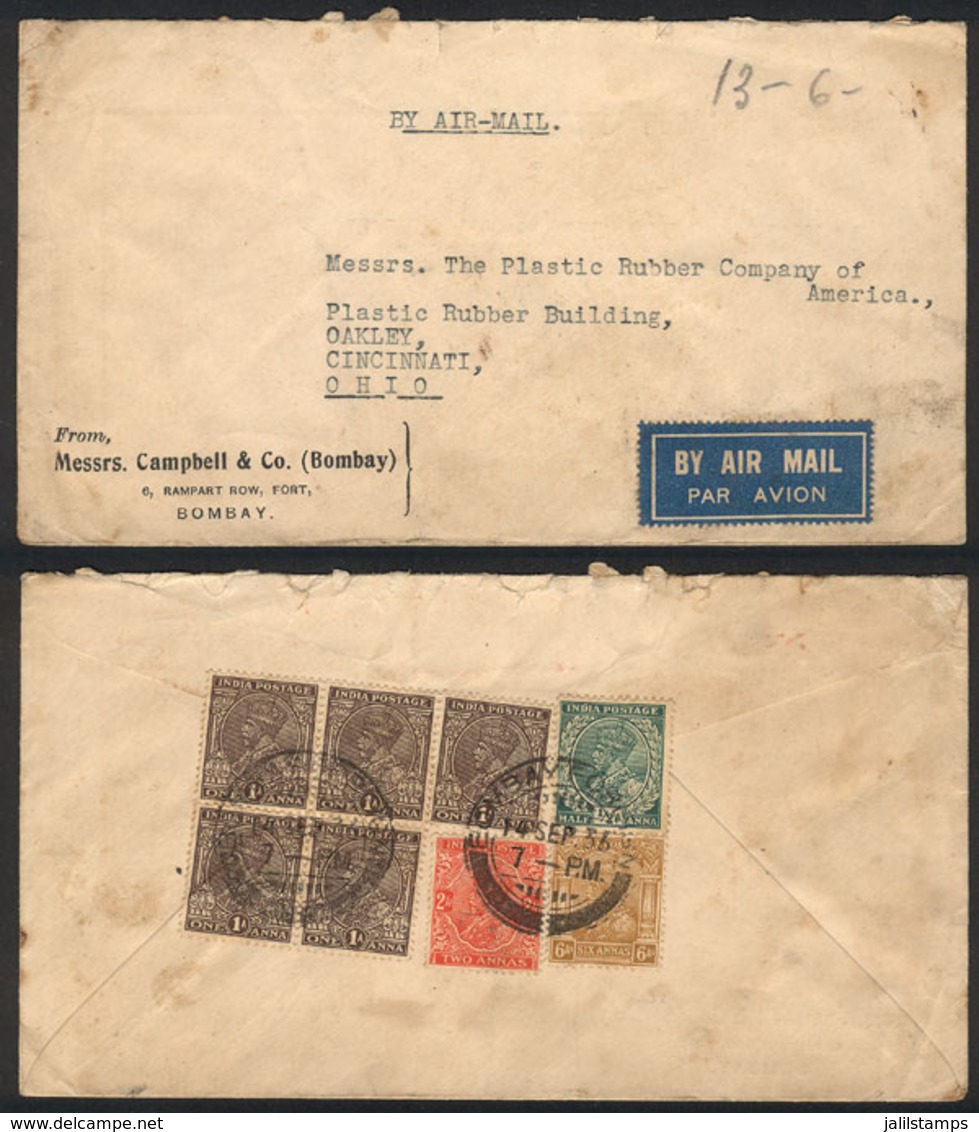 BRITISH INDIA: Airmail Cover Sent From Bombay To USA On 14/SE/1936 With Nice Postage On Back, VF Quality! - Other & Unclassified