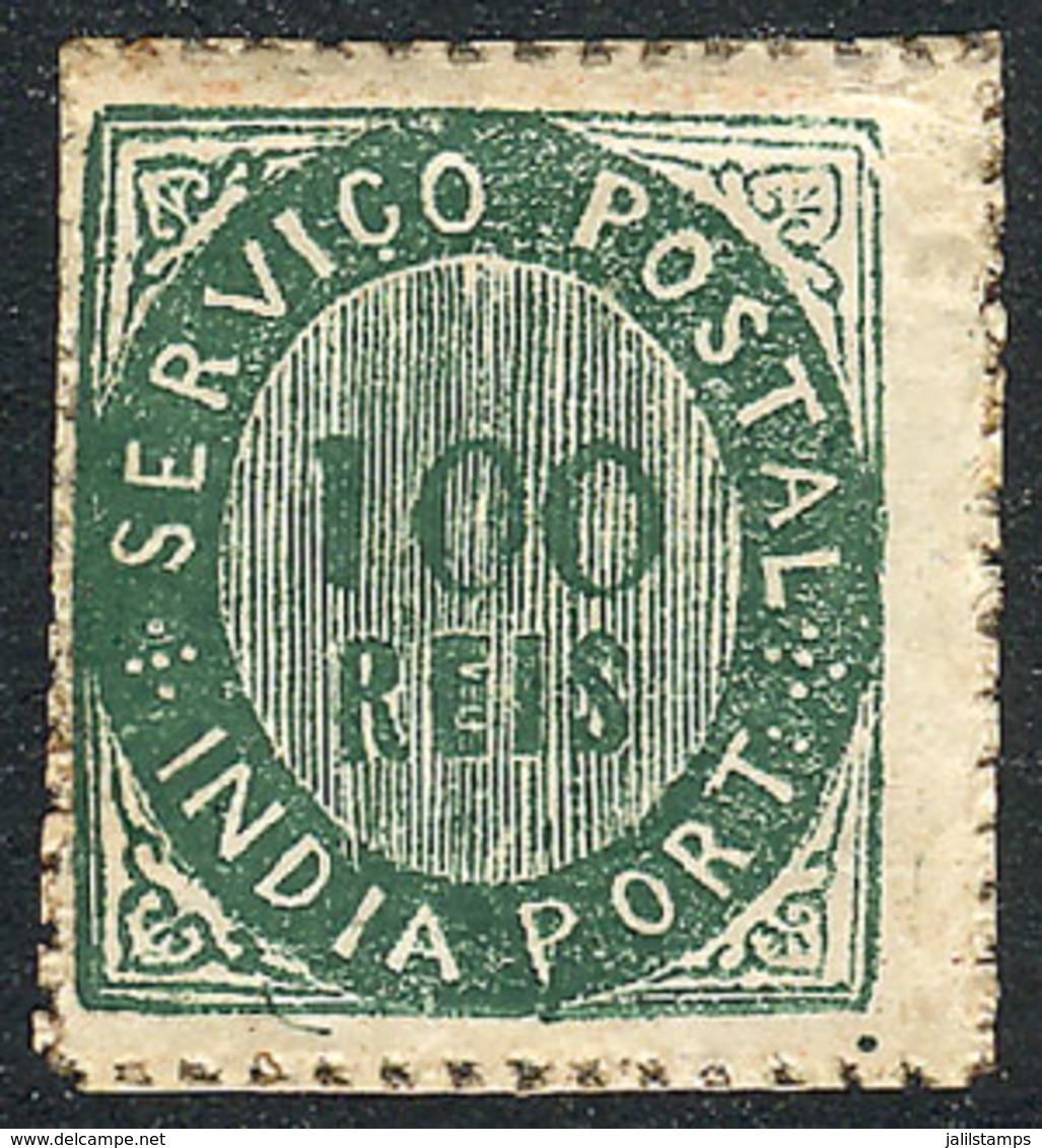 PORTUGUESE INDIA: Sc.13, 1873 100R. Green, Mint With Gum, Very Fresh And Attractive! - Inde Portugaise