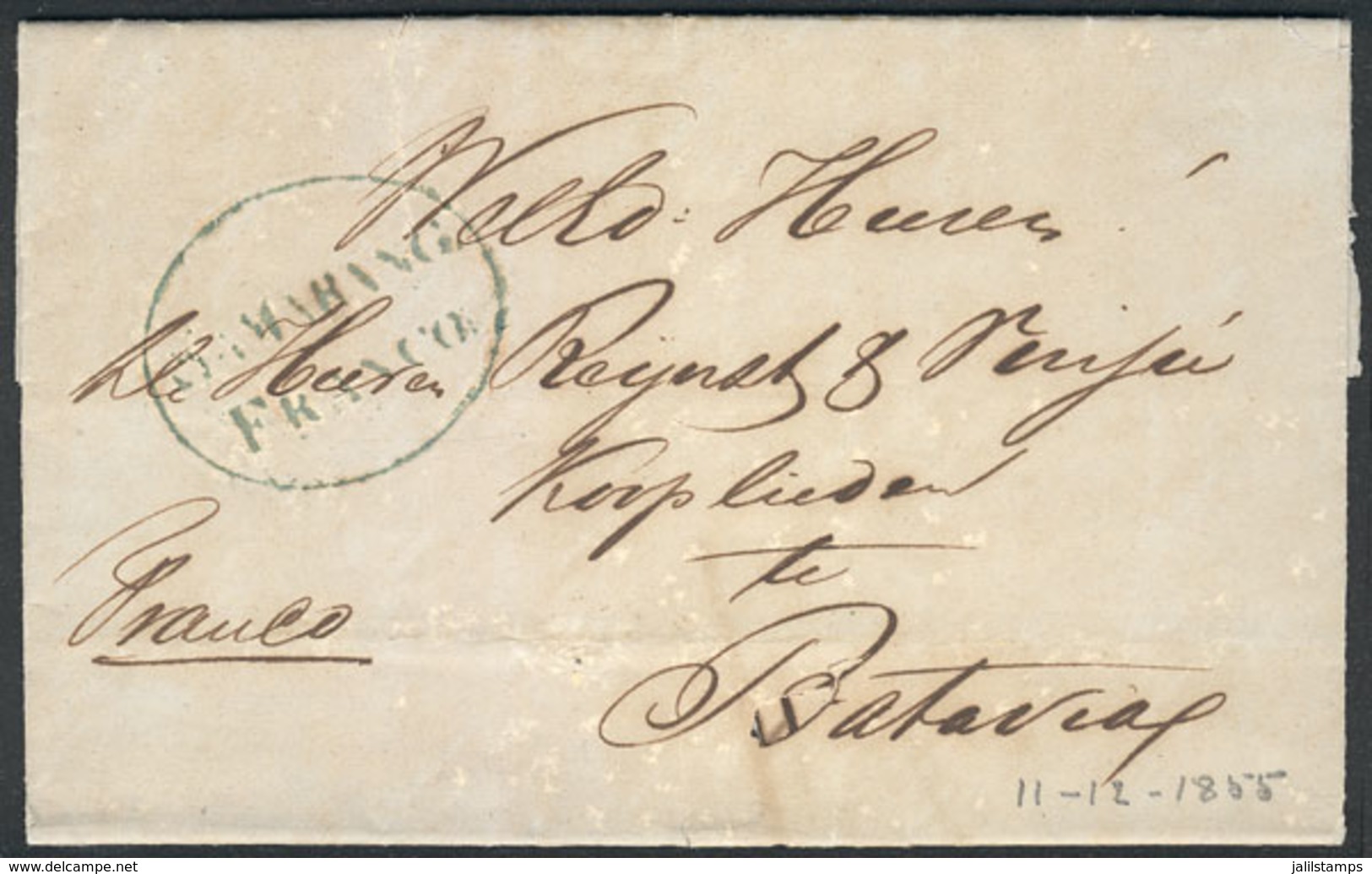 NETHERLANDS INDIES: Entire Letter Sent From SAMARANG To Batavia On 11/DE/1855, With Nice Oval "SAMARANG - FRANCO" Mark,  - Niederländisch-Indien