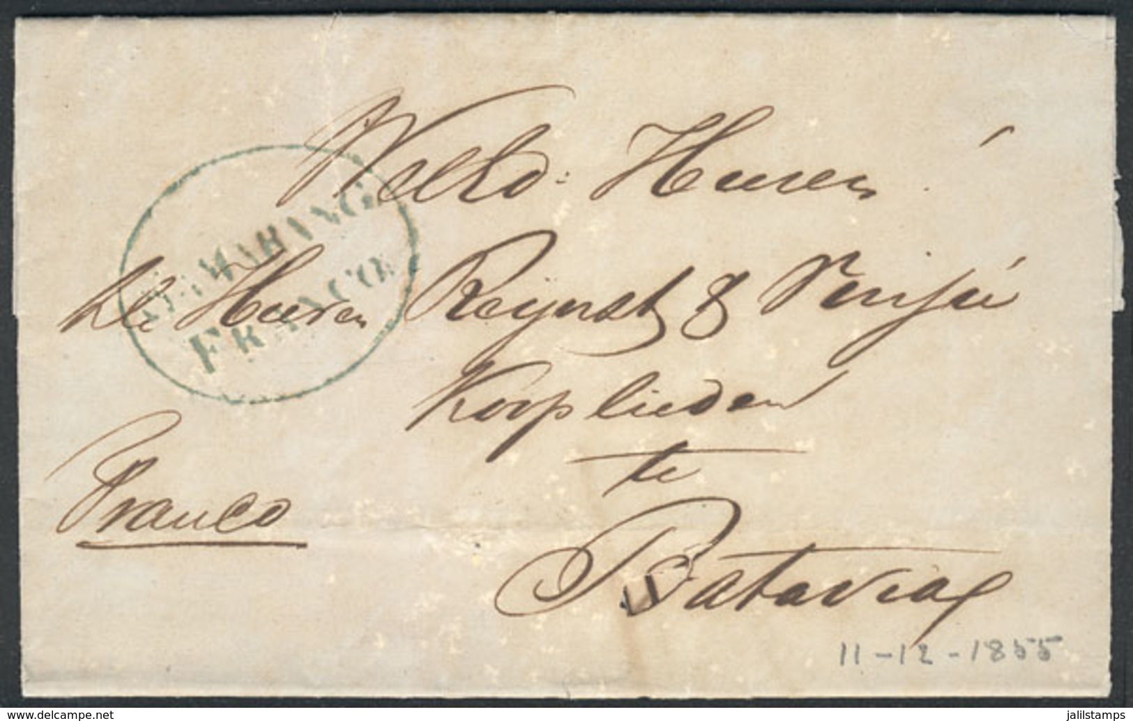 NETHERLANDS INDIES: Entire Letter Sent From SAMARANG To Batavia On 11/DE/1855, With Nice Oval "SAMARANG - FRANCO" Mark,  - Indes Néerlandaises