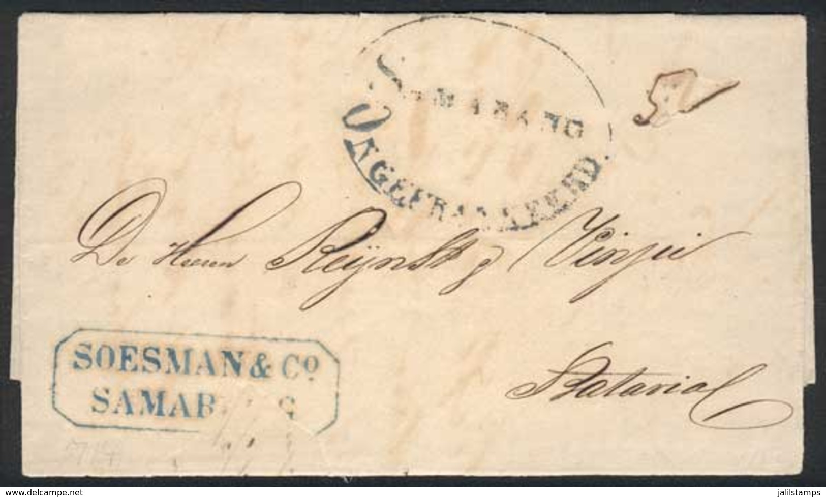 NETHERLANDS INDIES: Complete Folded Letter Dated Samarang 11/OC/1864, With Oval "SAMARANG" Marking In Greenish Blue, Fin - Indes Néerlandaises