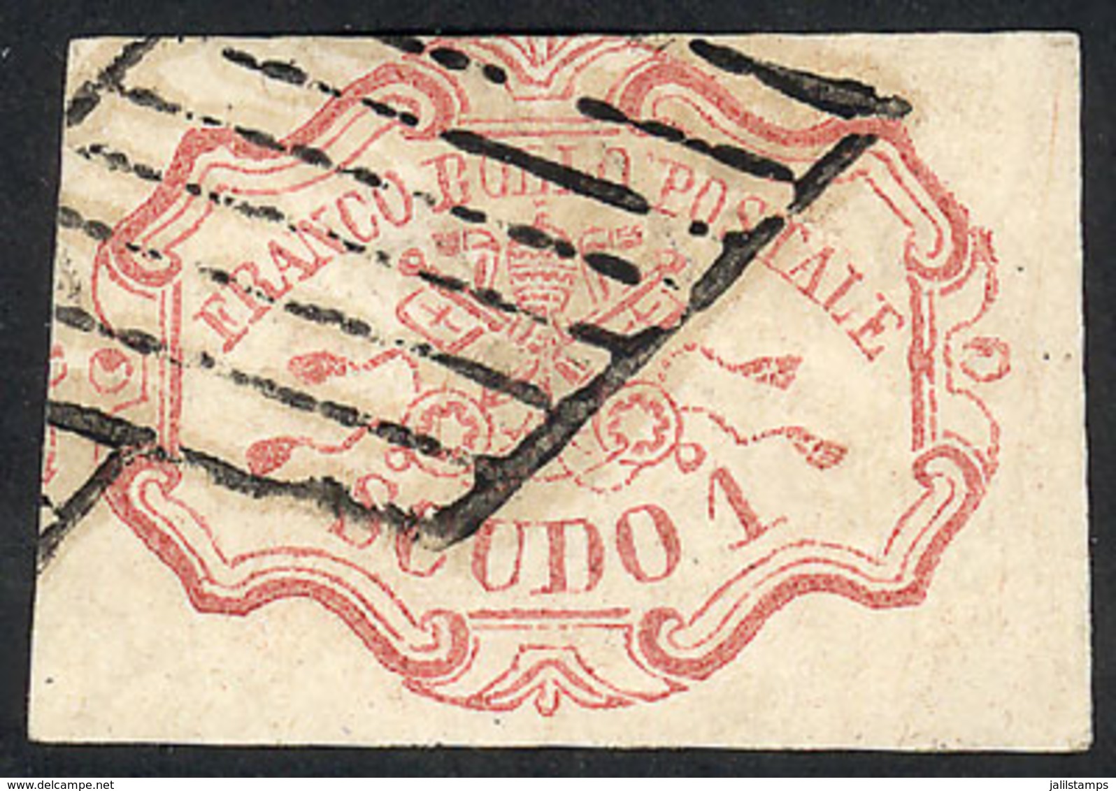 ITALY: Sc.11, 1852 1S. Rose, Used, 3 Very Ample Margins, With Signature And Certificate Of Enzo Diena, Scarce Example, G - Papal States