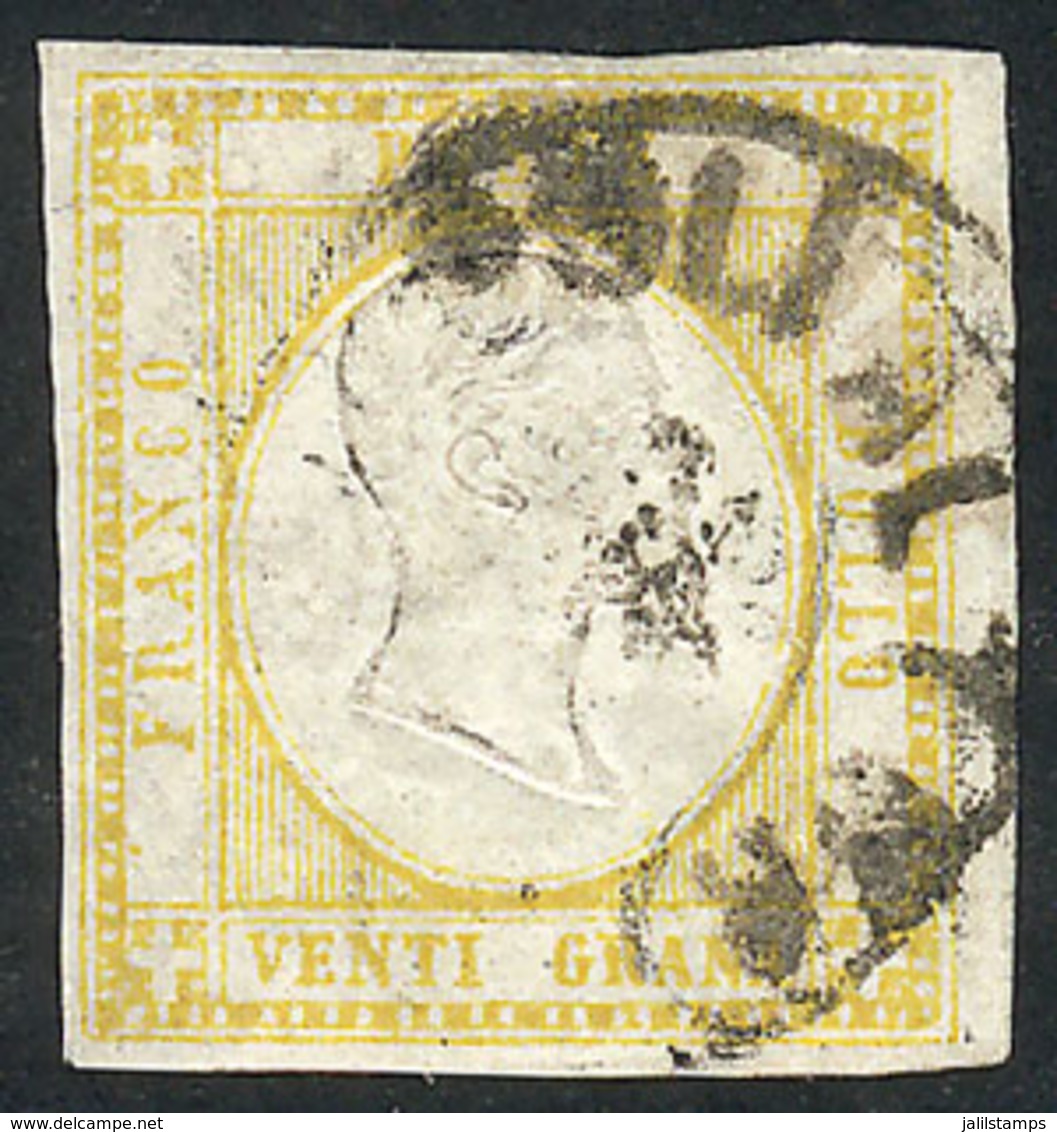 ITALY: Sc.26, 1861 20G. Yellow, Used, Very Fine Quality, Signed By Enzo Diena! - Naples
