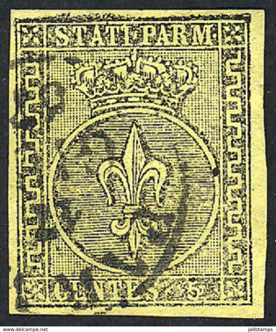 ITALY: Sc.1, 1852 5c. Black On Yellow, Used, Excellent Quality, Signed By Enzo Diena - Parma