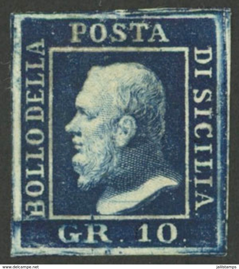 ITALY: Sc.13a, 1859 2G. DARK Blue, Mint Without Gum, Wide Margins, VF Quality! - Sicile