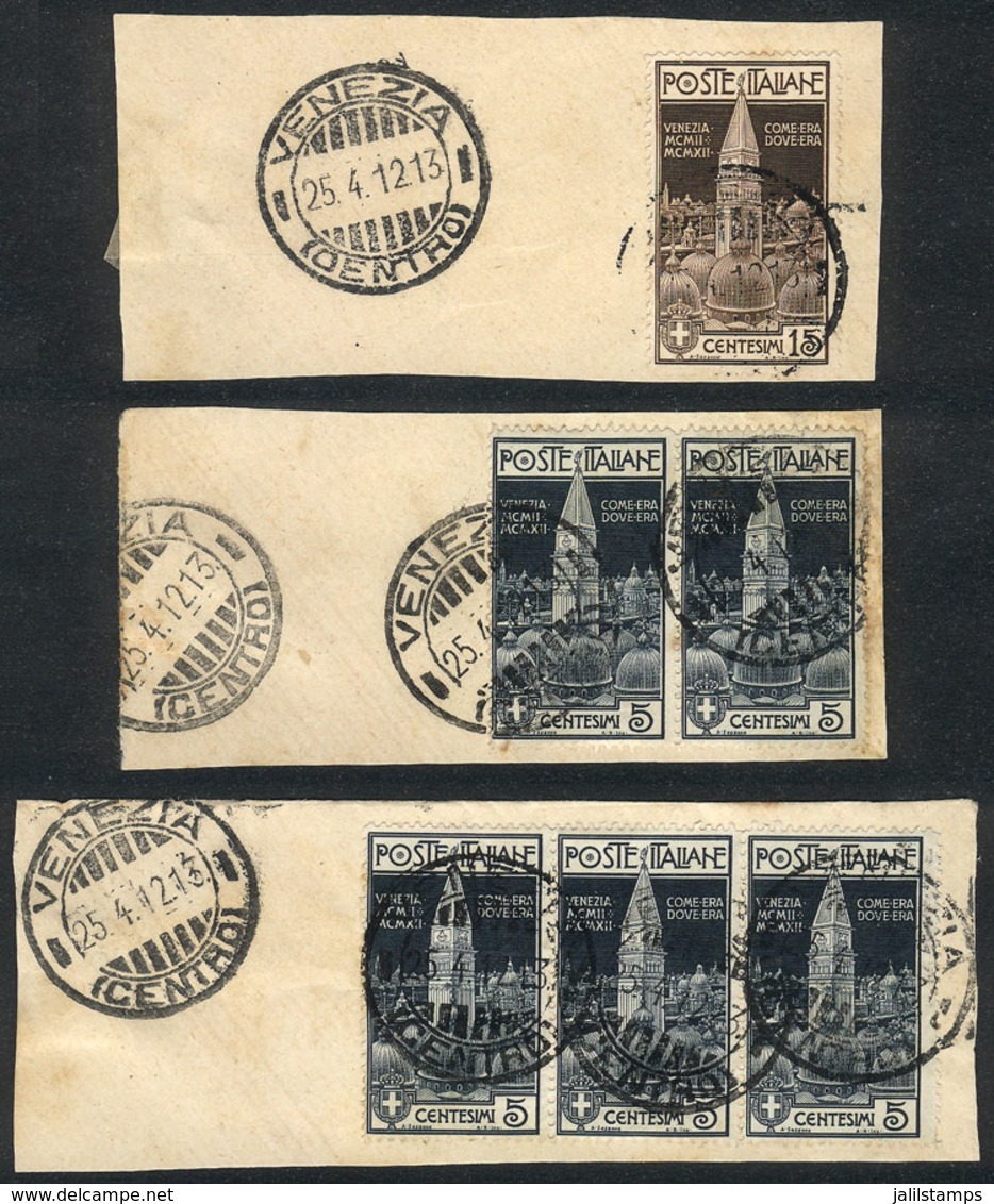 ITALY: Sc.124/5 (Sassone 97/98), Used On Fragments Postmarked VENEZIA 25/APR/1912 (first Day Of Issue), Very Fine Qualit - Non Classés