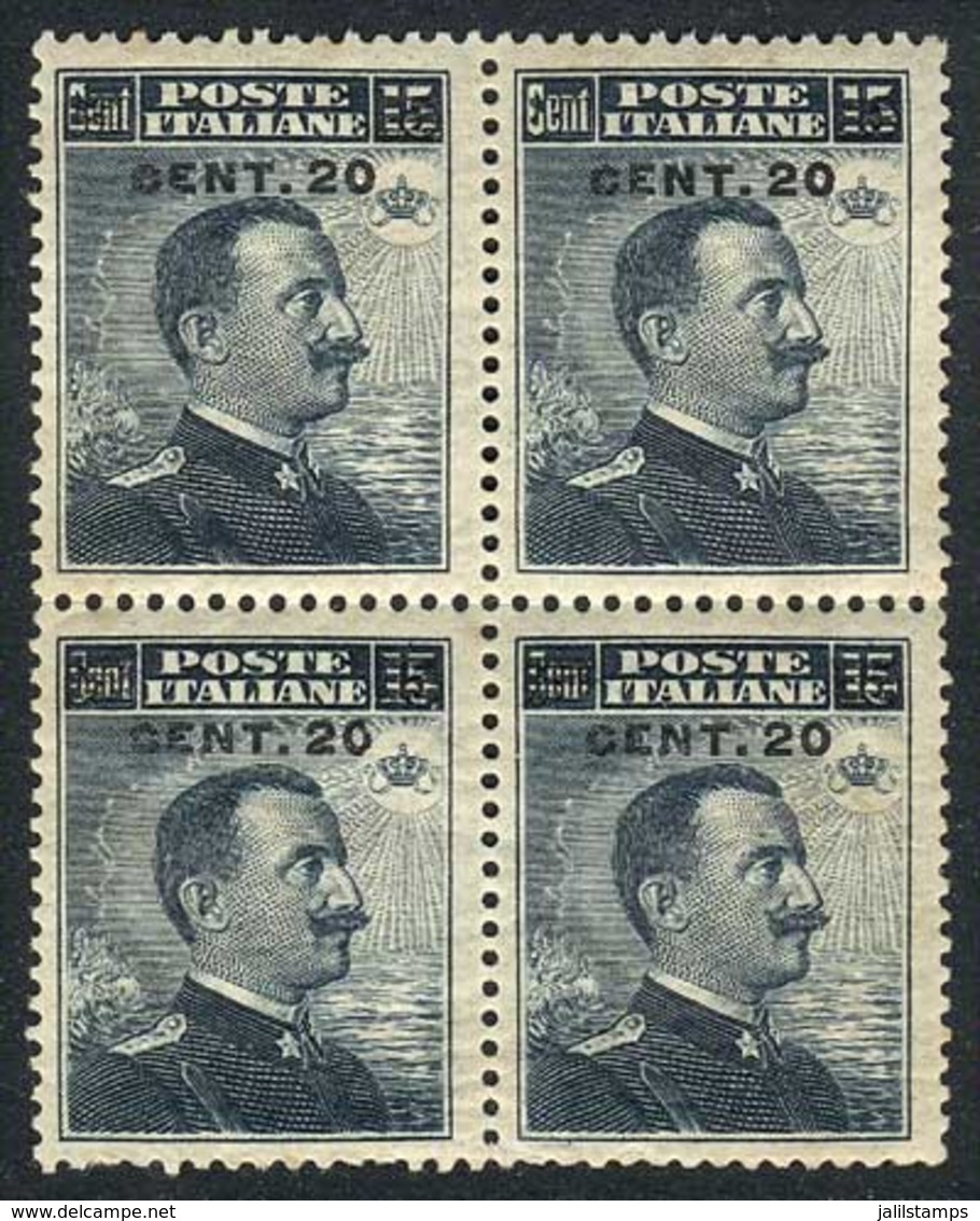 ITALY: Sc.129 (Sa.106), Block Of 4, Mint Never Hinged With Variety: Bars Over Cent Partially Missing In The Top Stsamps" - Zonder Classificatie