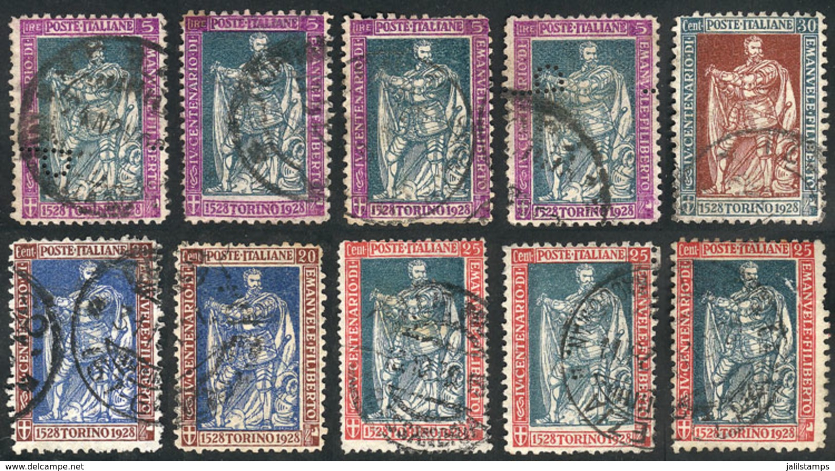 ITALY: Sc.208 X4 Used Examples (2 With Interesting Commercial PERFIN "P") + Other Values Of The Same Issue, The General  - Ohne Zuordnung