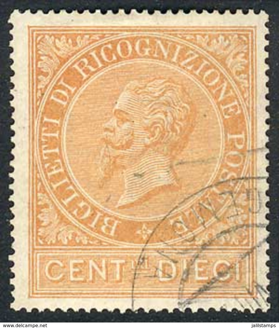 ITALY: Sa.1, 1874 10c. Orange-ocher, Fantastic Example Used In Genova, Excellent Quality, Rare, Catalog Value Euros 600. - Unclassified