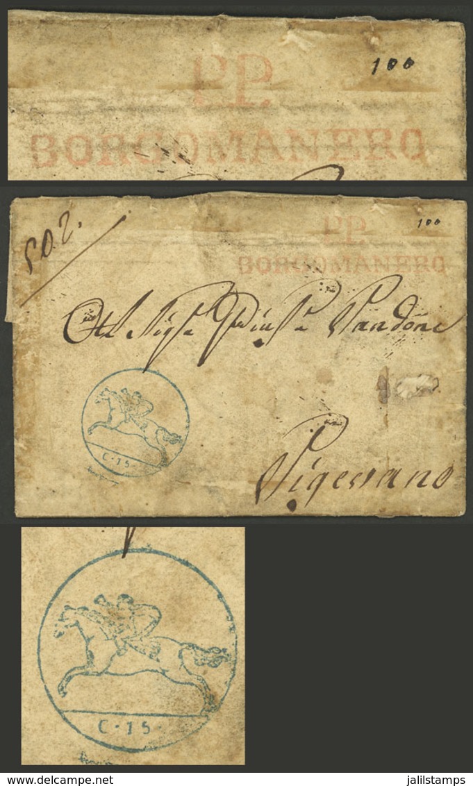 ITALY: Entire Letter Sent From BORGOMANERO To Pigesiano? On 13/MAY/1821, With Pre-postage Of 15c. (Cavallino) In Blue, A - Unclassified