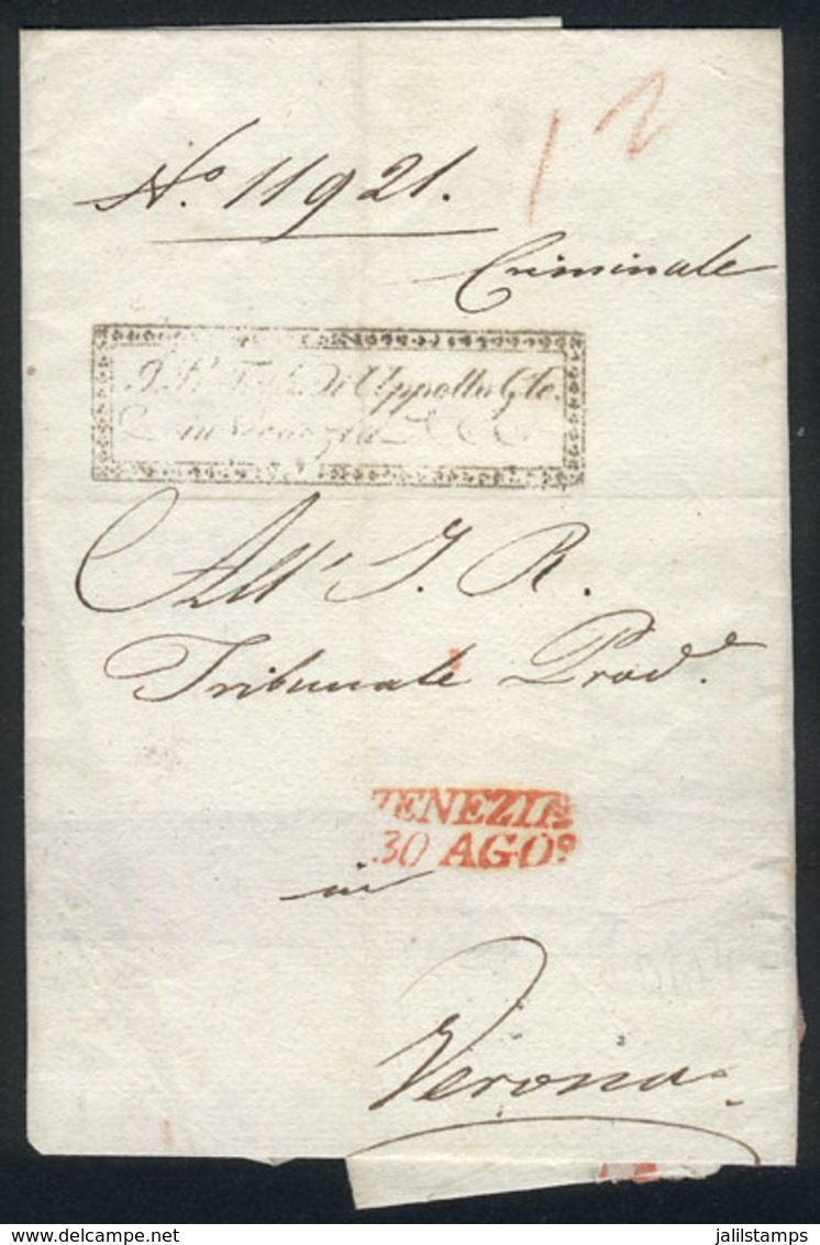 ITALY: Folded Cover Dated 1837 Sent From Venezia To Verona, VF! - Unclassified