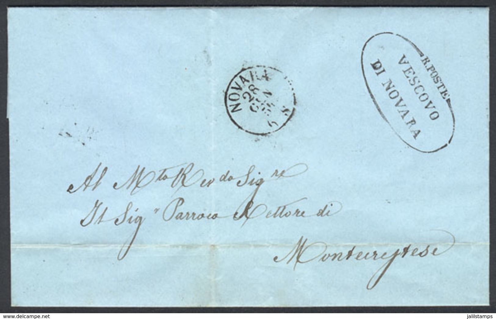 ITALY: Complete Folded Letter Sent On 28/JA/1858 From NOVARA To Montecrestese, With "R.POSTE - VESCOVO DI NOVARA" Markin - Non Classés