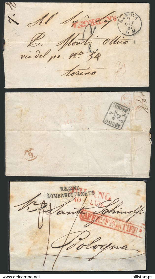 ITALY: Front Of Cover Sent From MURANO To Bologna + Entire Letter Sent From GENOVA To Torino In 1857, Interesting Postal - Ohne Zuordnung