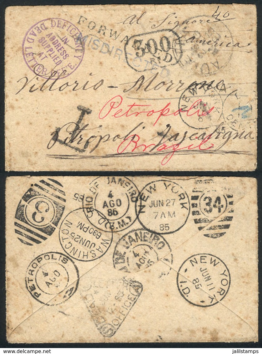 ITALY: Cover (opened On 3 Sides For Display) Posted Stampless From AULETA? On 26/MAY/1885 To Reach The Addressee In "Pit - Unclassified