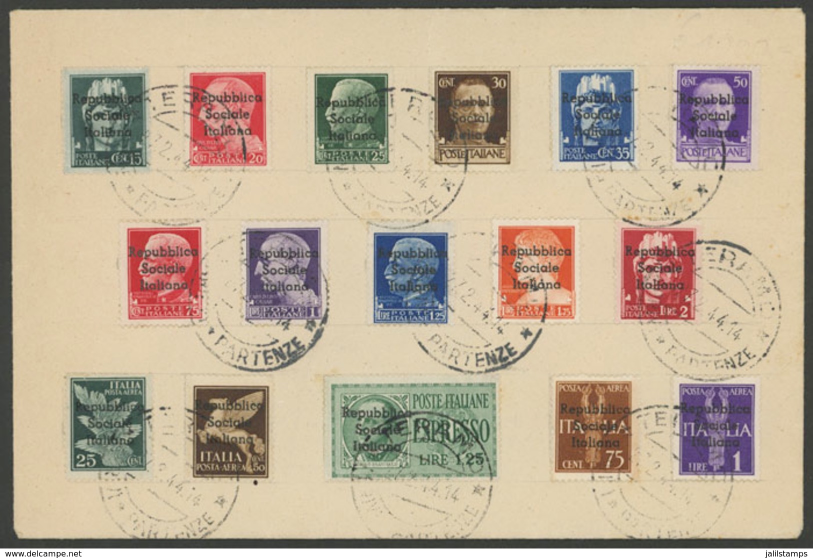 ITALY: Cover Franked With The Complete Set Of 16 Values Overprinted "Repubblica Sociale Italiana" In Teramo (Sassone 1/1 - Unclassified