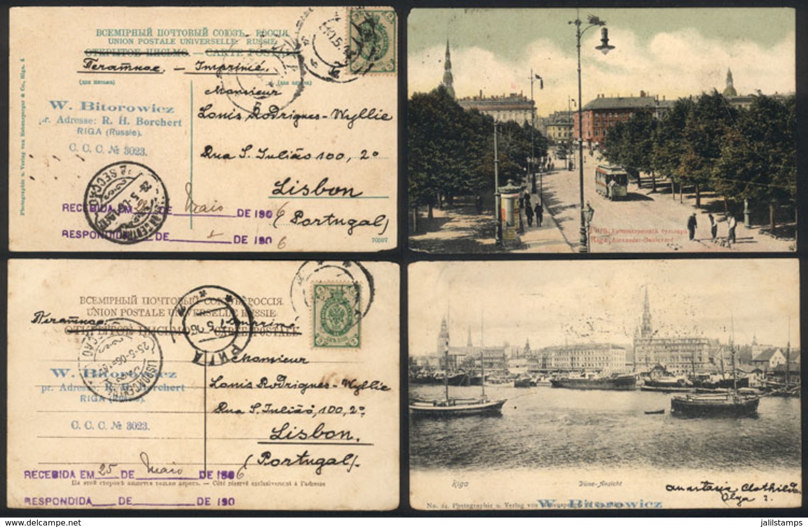 LATVIA: 2 Nice Postcards With Views Of Riga Sent To Portugal In 1906, VF Quality! - Lettland