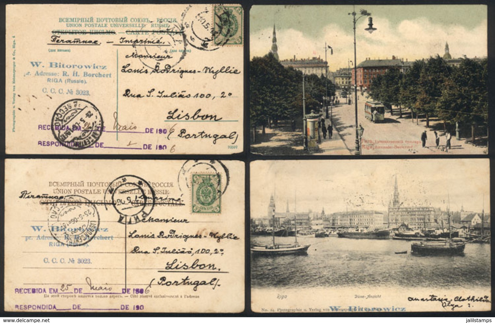 LATVIA: 2 Nice Postcards With Views Of Riga Sent To Portugal In 1906, VF Quality! - Latvia