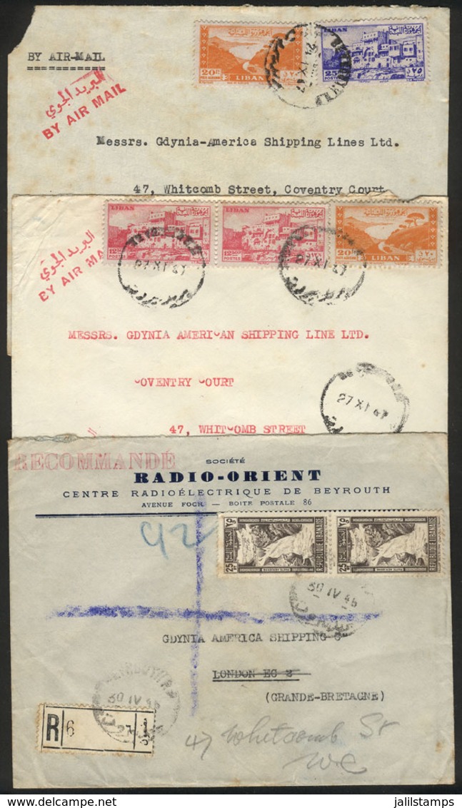 LEBANON: 3 Covers (1 Registered) Sent To England In 1946/7, Interesting! - Lebanon