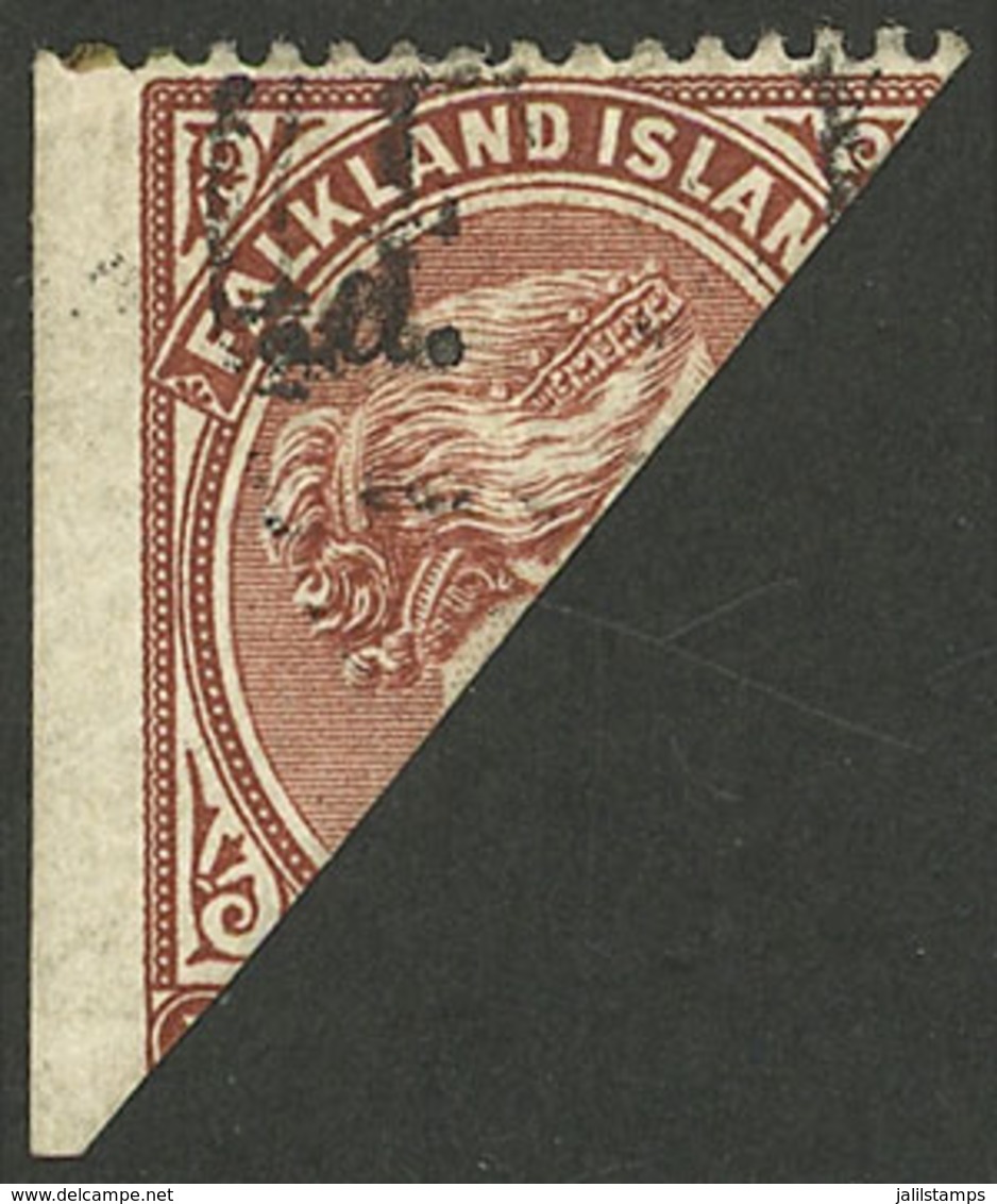 FALKLAND ISLANDS/MALVINAS: Sc.19E, 1891 ½p. On 1p. With Vertical Watermark, Used, VF Quality, Signed By Diena On Back - Falkland Islands