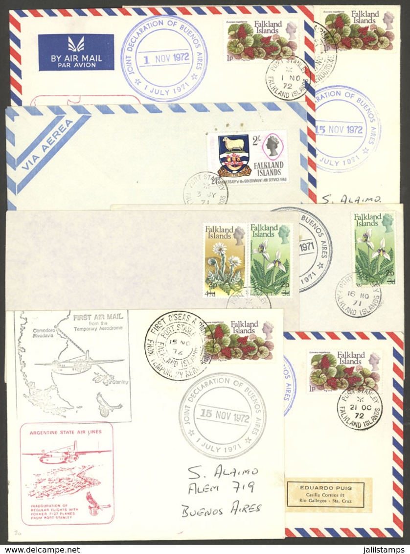 FALKLAND ISLANDS/MALVINAS: 7 Covers Sent To Buenos Aires Or Rio Gallegos In 1971 And 1972, Very Interesting! - Falklandinseln