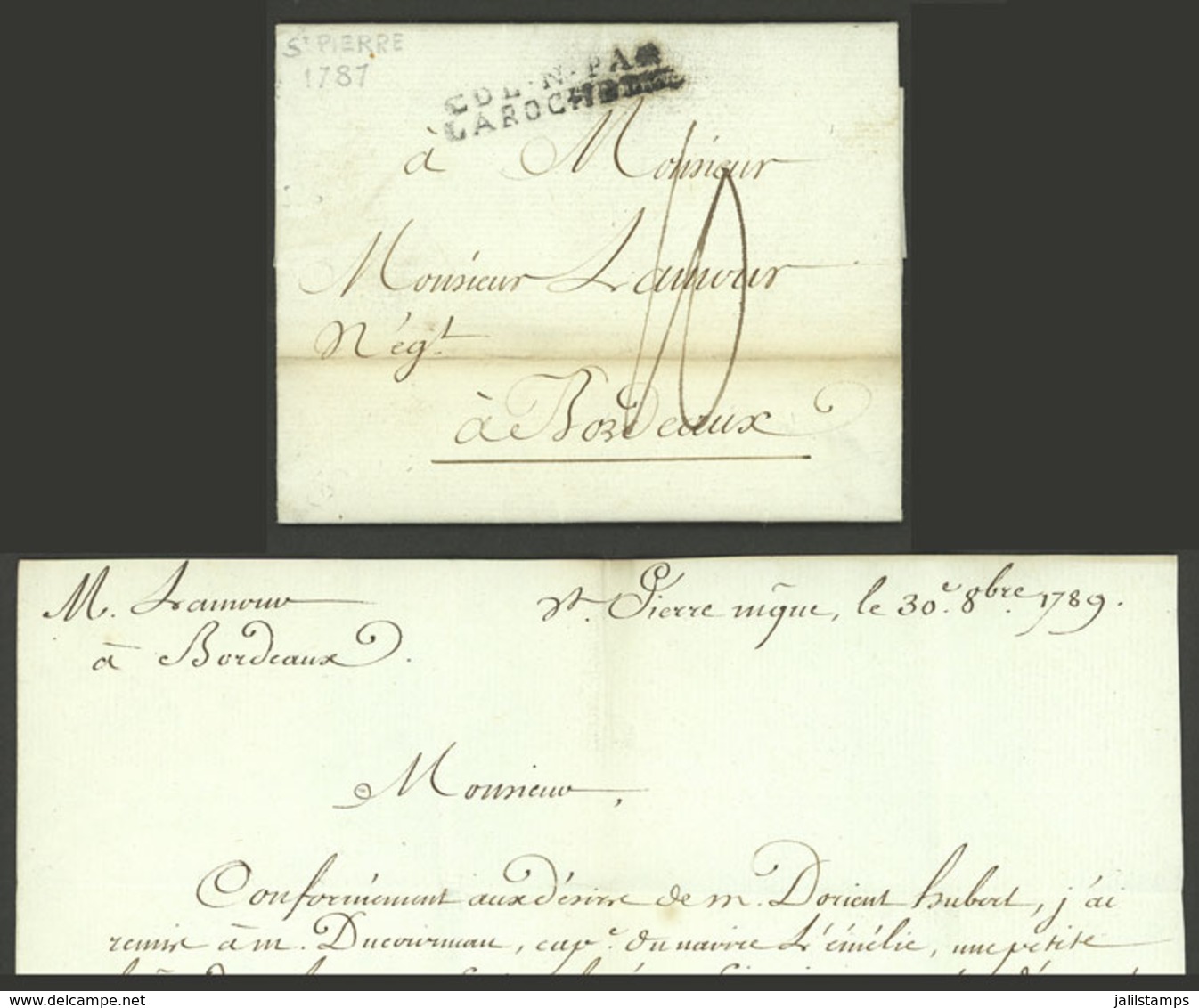 MARTINIQUE: 30/OC/1789 ST. PIERRE - Bordeaux, Entire Letter With "10" Dues In Pen And Arrival Mark Of The Port Of La Roc - Sonstige & Ohne Zuordnung