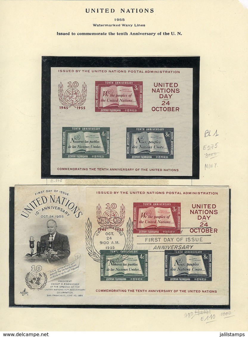 UNITED NATIONS: Collection Almost Complete Until 1967, Including Good Sets And Souvenir Sheet 1 MNH And On FDC Cover, VF - Sonstige & Ohne Zuordnung