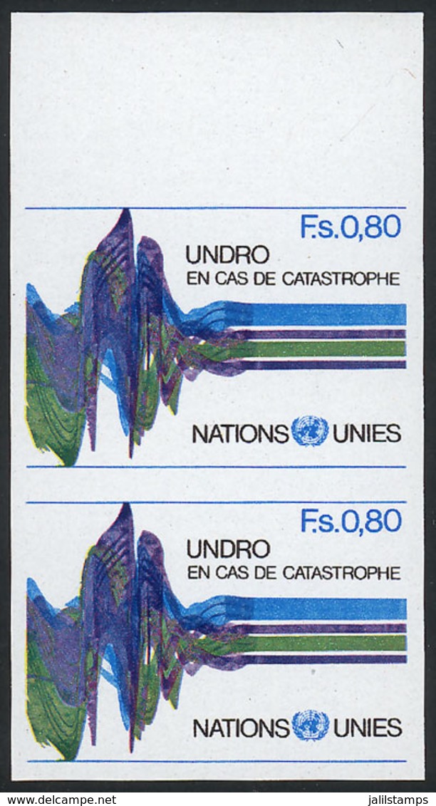 UNITED NATIONS - GENEVE: Sc.82, 1979 80c. Seismography, Rare IMPERFORATE PAIR, MNH, Excellent Quality! - Autres & Non Classés