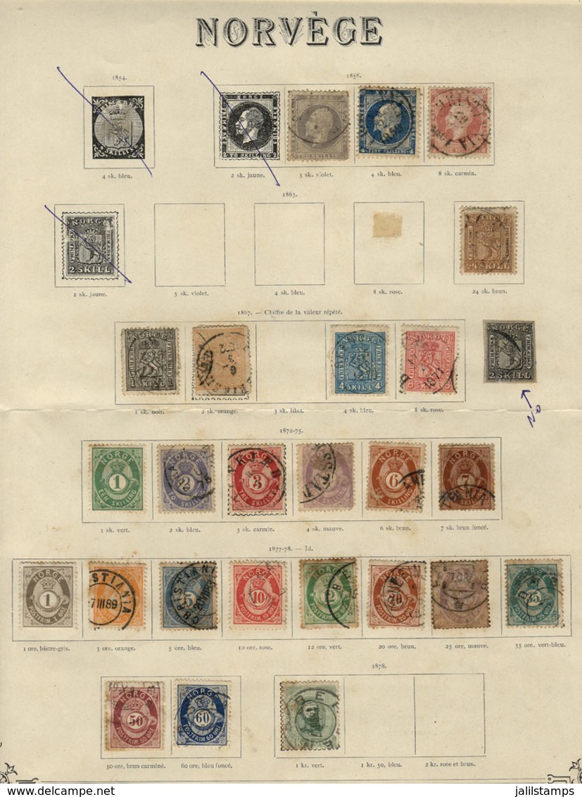 NORWAY: Collection In Very Old Album Pages, Including Scarce And Interesting Stamps And It May Also Include Color Variet - Autres & Non Classés