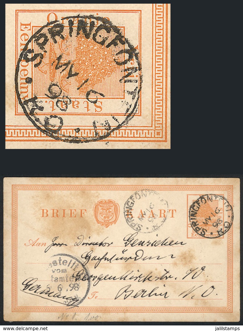 ORANGE FREE STATE: Postal Card Sent From SPRINGFONTAIN To Berlin On 16/MAY/1898, With Some Stain Spots Else Excellent, V - Africa (Other)