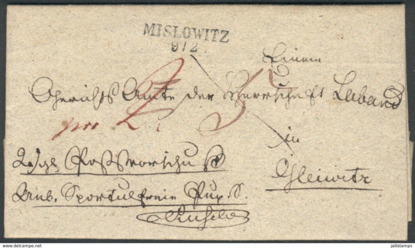 POLAND: Entire Letter Dated 9/FE/1839, With Straightline MISLOWITZ Marking, Excellent Quality! - Sonstige & Ohne Zuordnung