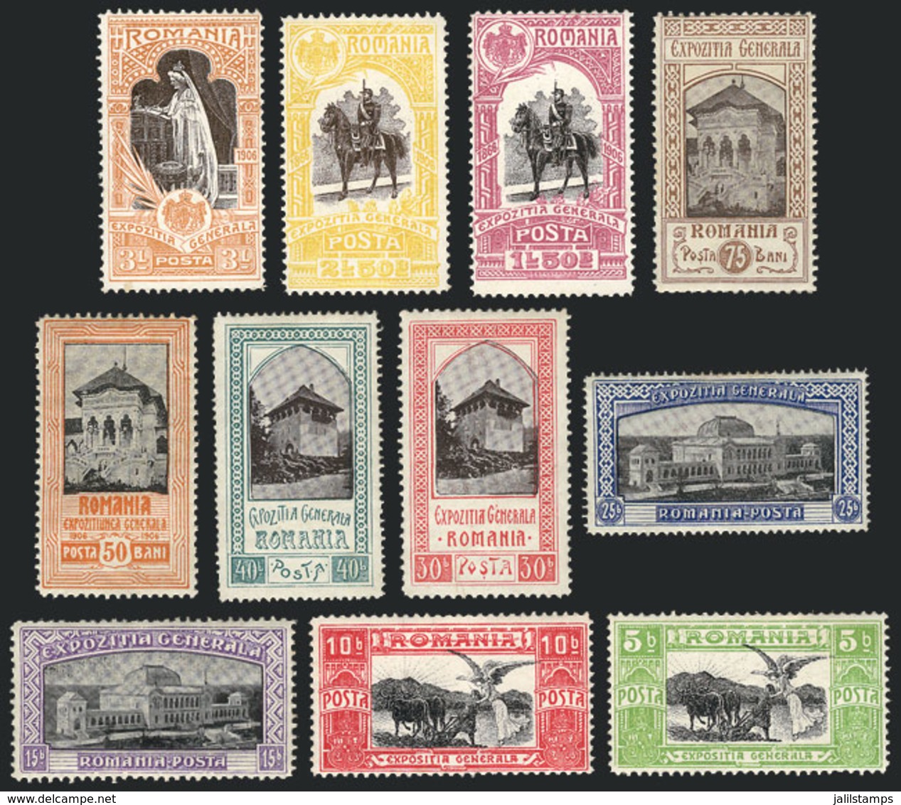 ROMANIA: Sc.196/206, 1906 General Exposition, Complete Set Of 11 Mint Stamps, The High Values Of Very Fine Quality, Some - Sonstige & Ohne Zuordnung