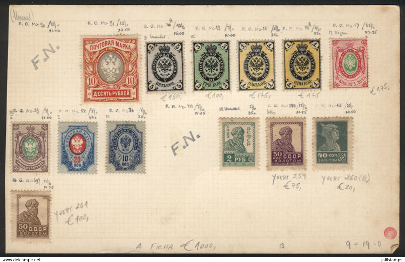 RUSSIA: Lot Of Old Used And Mint Stamps On 7 Stock Cards, Including Several Very Scarce Examples Of High Catalog Value,  - Autres & Non Classés