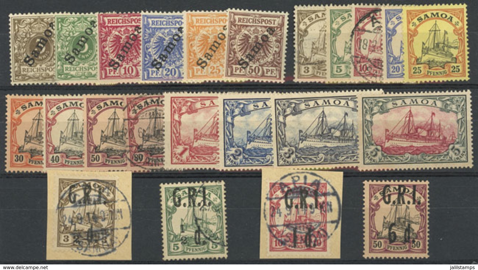 SAMOA (GERMAN COLONY): Lot Of Used Or Mint Stamps (some Without Gum, The High Value Of 5Mk. VF Quality), Most Of Fine To - Samoa