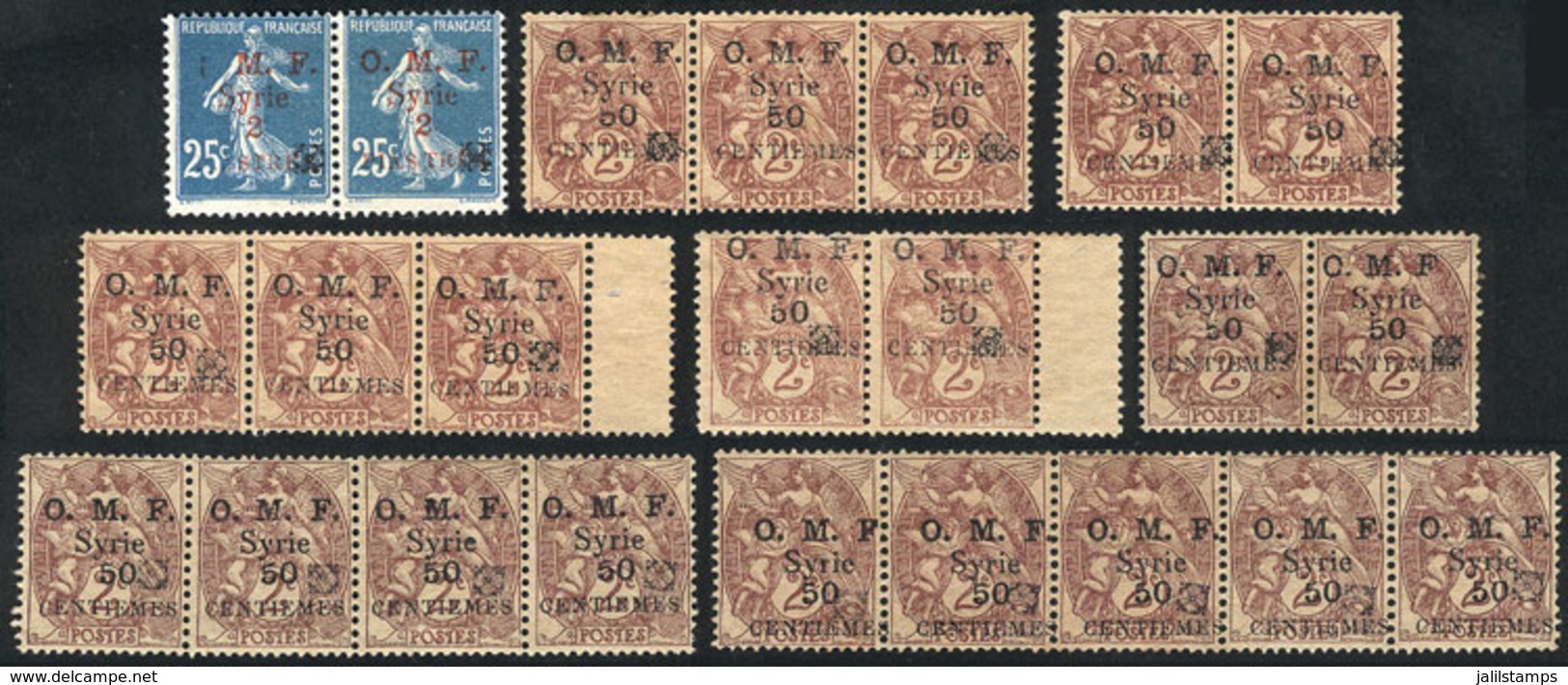 SYRIA: Lot Of Overprinted Stamps Of 1920, Some With VARIETIES, For Example: Sc.65, Strip Of 3, The Stamp In The Middle W - Syrië