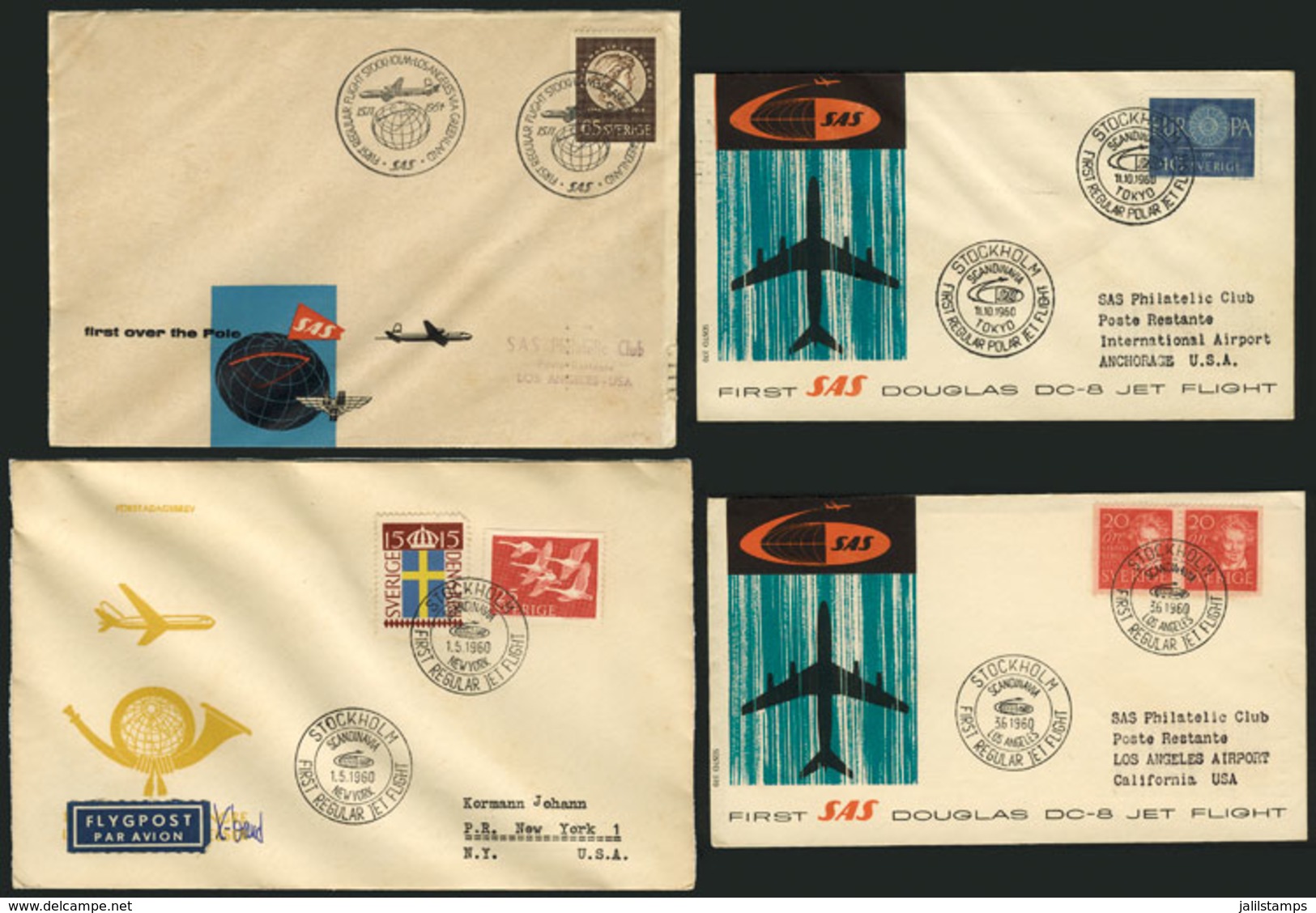 SWEDEN: 1954 To 1979, 8 Corvers Or Cards Flown VIA THE NORTH POLE To Various Destinations (Alaska, USA Etc.), First Flig - Andere & Zonder Classificatie